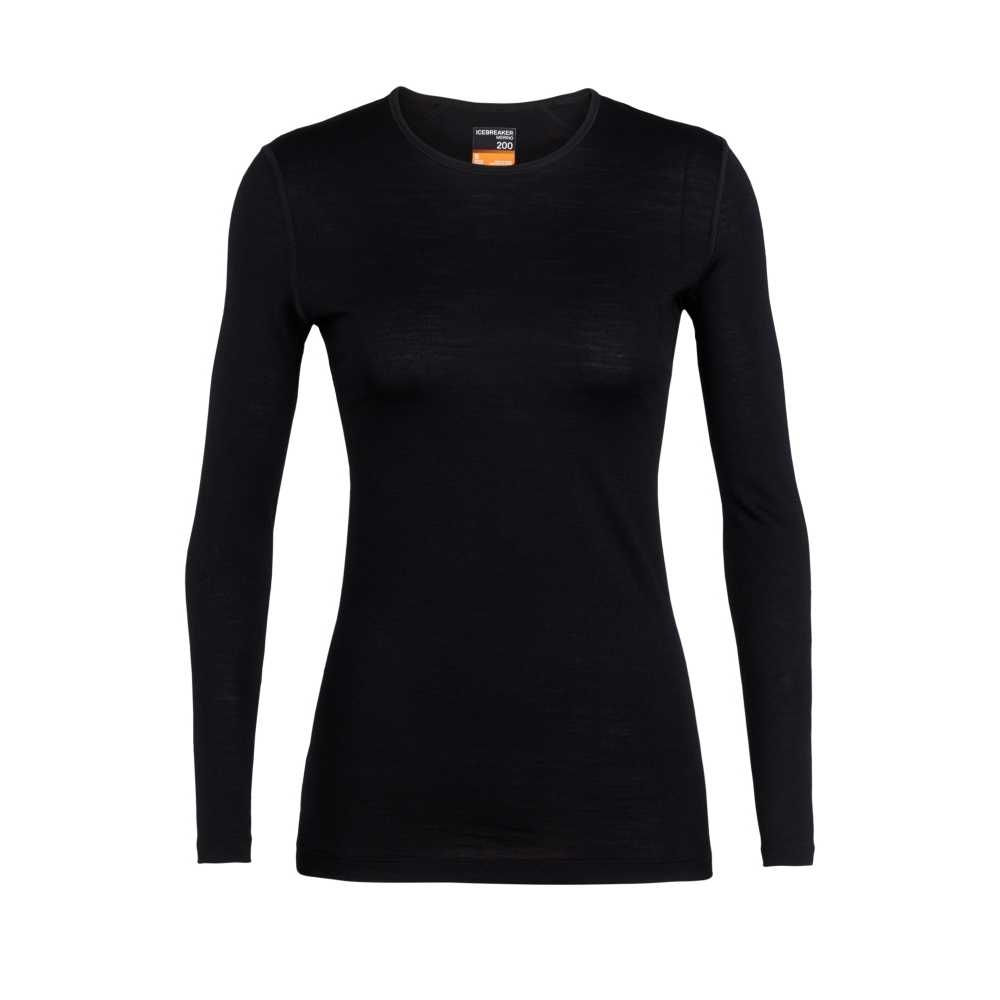 Icebreaker 200 Oasis Long Sleeve Crewe Women's Black 104375-0011 onderkleding/thermokleding online bestellen bij Kathmandu Outdoor & Travel