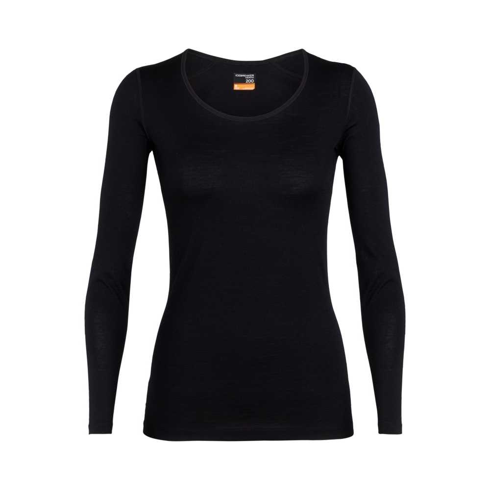 Icebreaker 200 Oasis Long Sleeve Scoop Women's Black 104378-0011 onderkleding/thermokleding online bestellen bij Kathmandu Outdoor & Travel