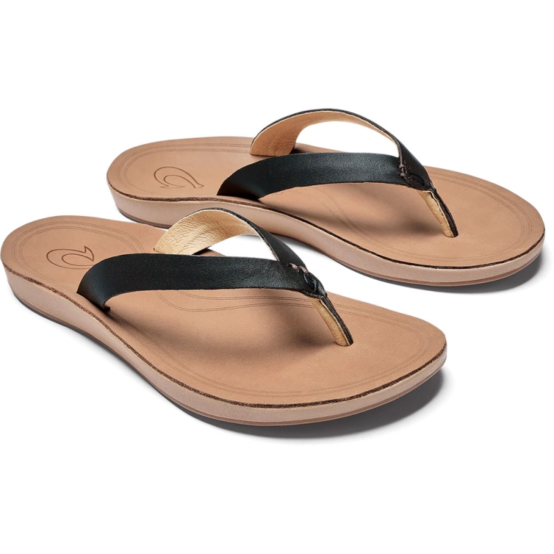 Olukai Nonohe Women's Black/Golden Sand dames slipper