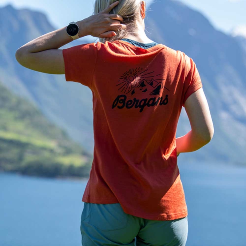 Bergans Graphic Wool Tee Women's Brick/Solid Charcoal