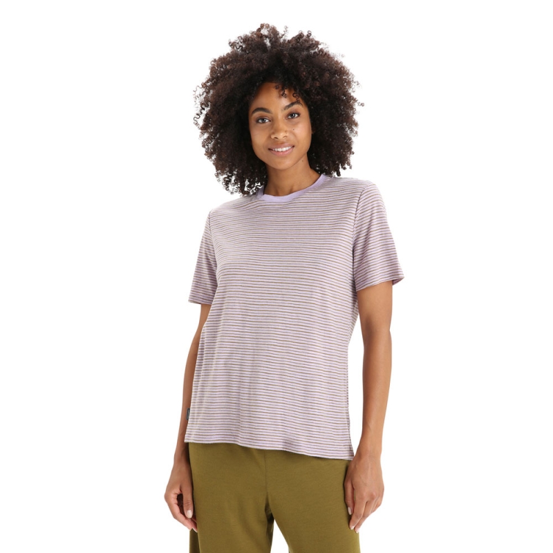 Icebreaker Merino Linen SS Tee Stripe Women's Purple Gaze/Algae