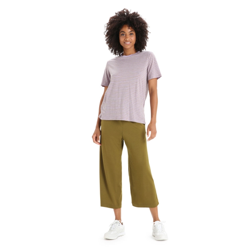 Icebreaker Merino Linen SS Tee Stripe Women's Purple Gaze/Algae