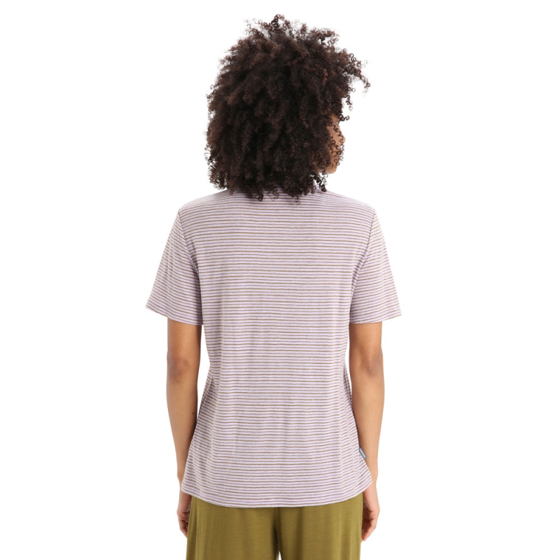 Icebreaker Merino Linen SS Tee Stripe Women's Purple Gaze/Algae