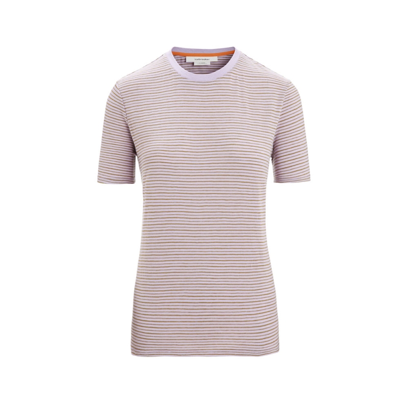 Icebreaker Merino Linen SS Tee Stripe Women's Purple Gaze/Algae