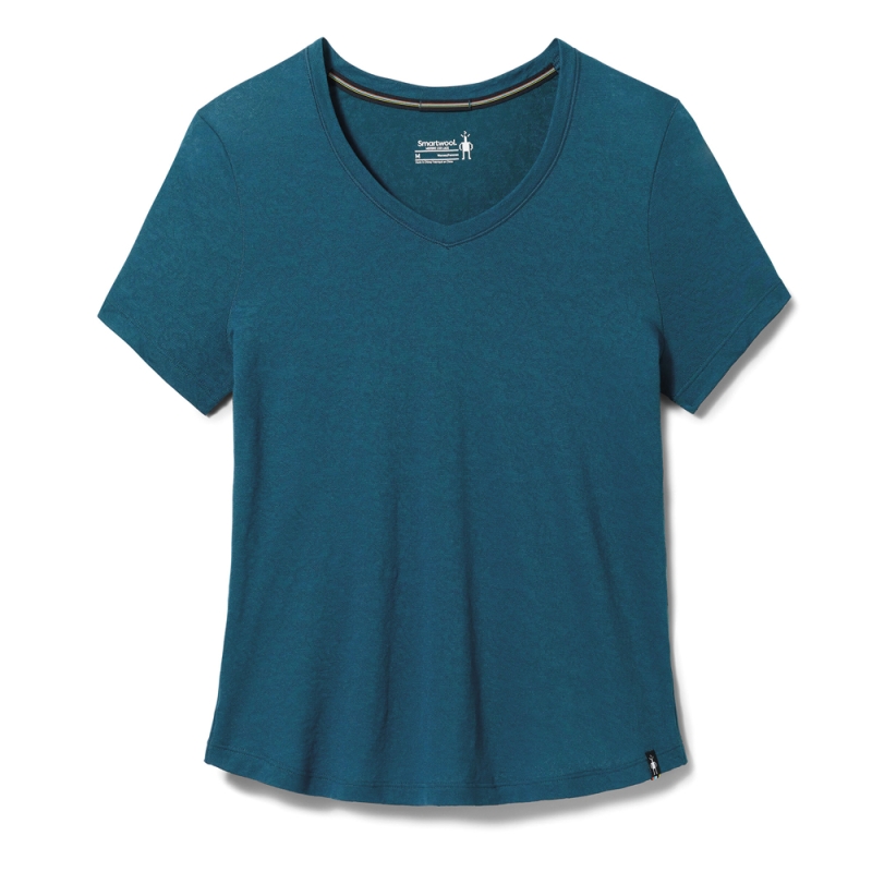 Smartwool Merino Lace V-Neck Short Sleeve Women's Twilight Blue