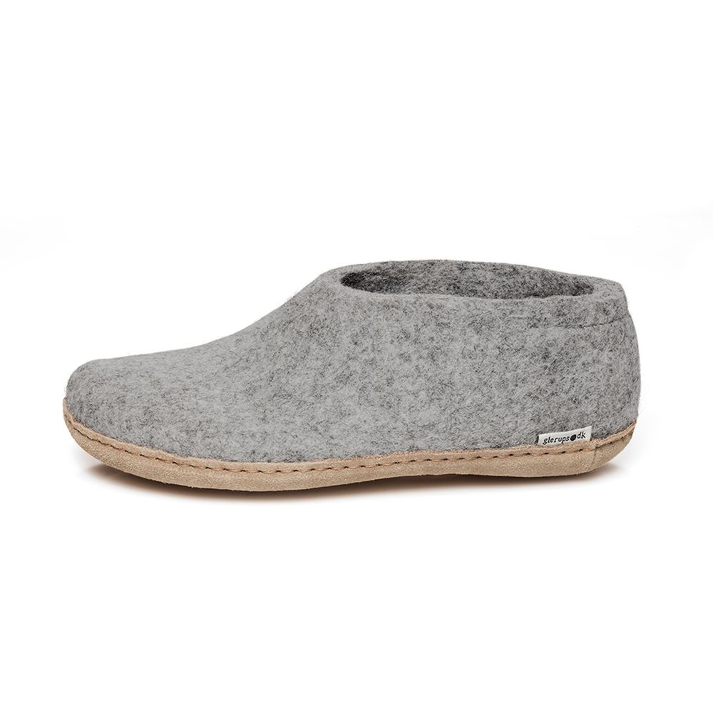 Glerups Shoe Leather Grey A-01 Grey pantoffels en huissokken online bestellen bij Kathmandu Outdoor & Travel