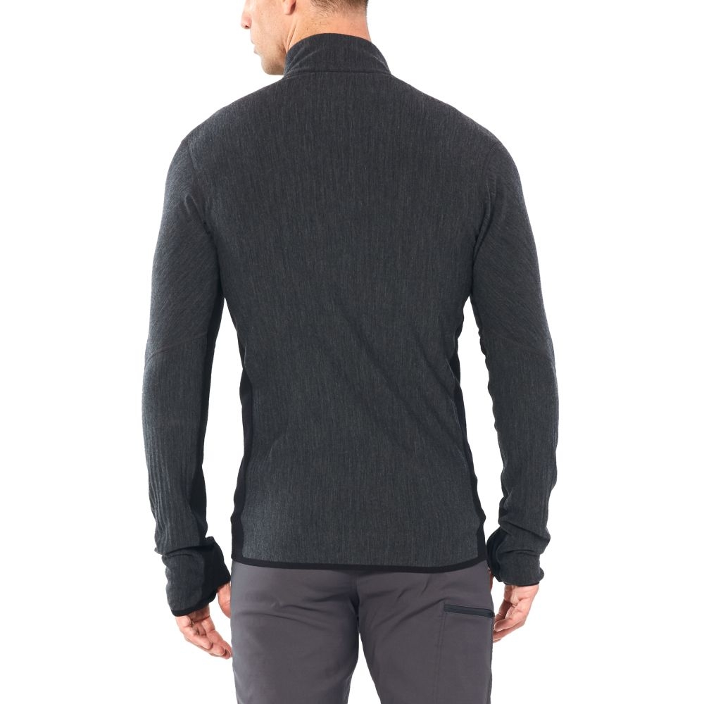 Icebreaker Descender Long Sleeve Zip Jet hthr/Black 104853-A01 fleeces en truien online bestellen bij Kathmandu Outdoor & Travel