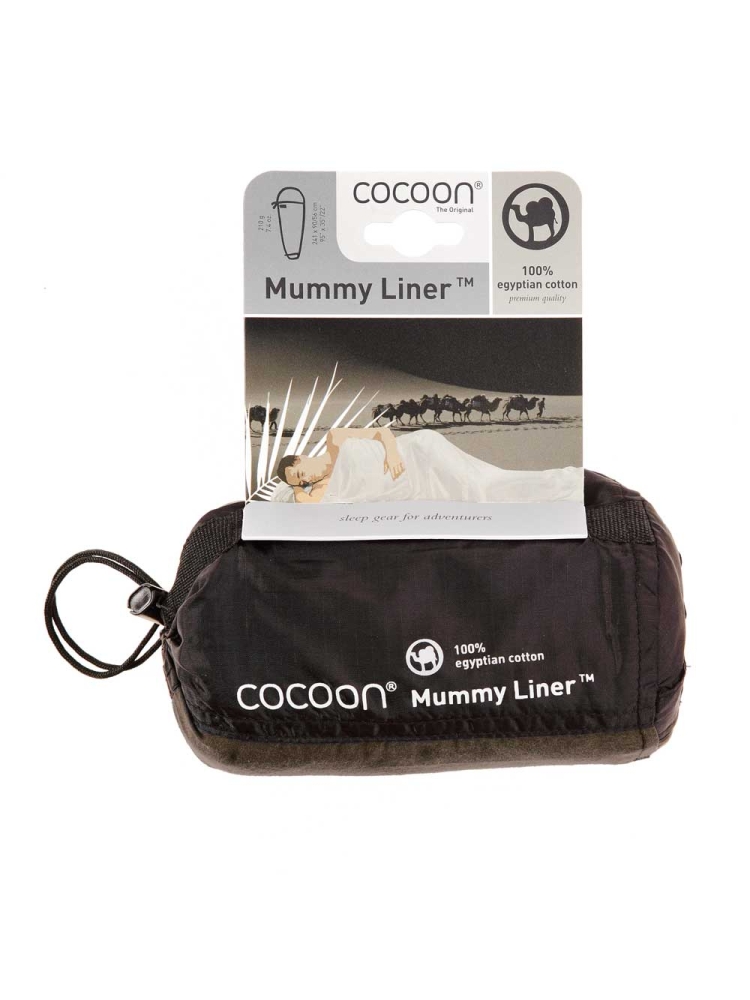 Cocoon MummyLiner, 100% Egyptian Cotton Khaki CECM25 lakenzakken en liners online bestellen bij Kathmandu Outdoor & Travel