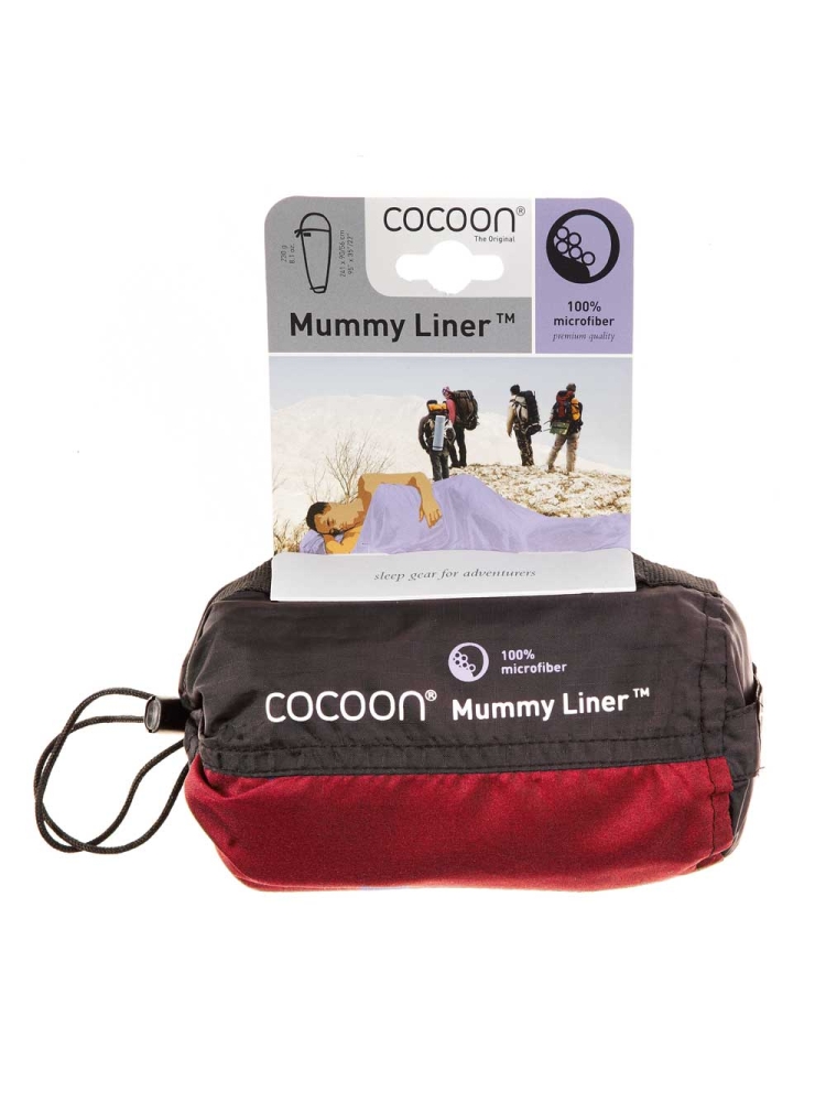 Cocoon MummyLiner, Microfiber Cranberry CMFM96 lakenzakken en liners online bestellen bij Kathmandu Outdoor & Travel