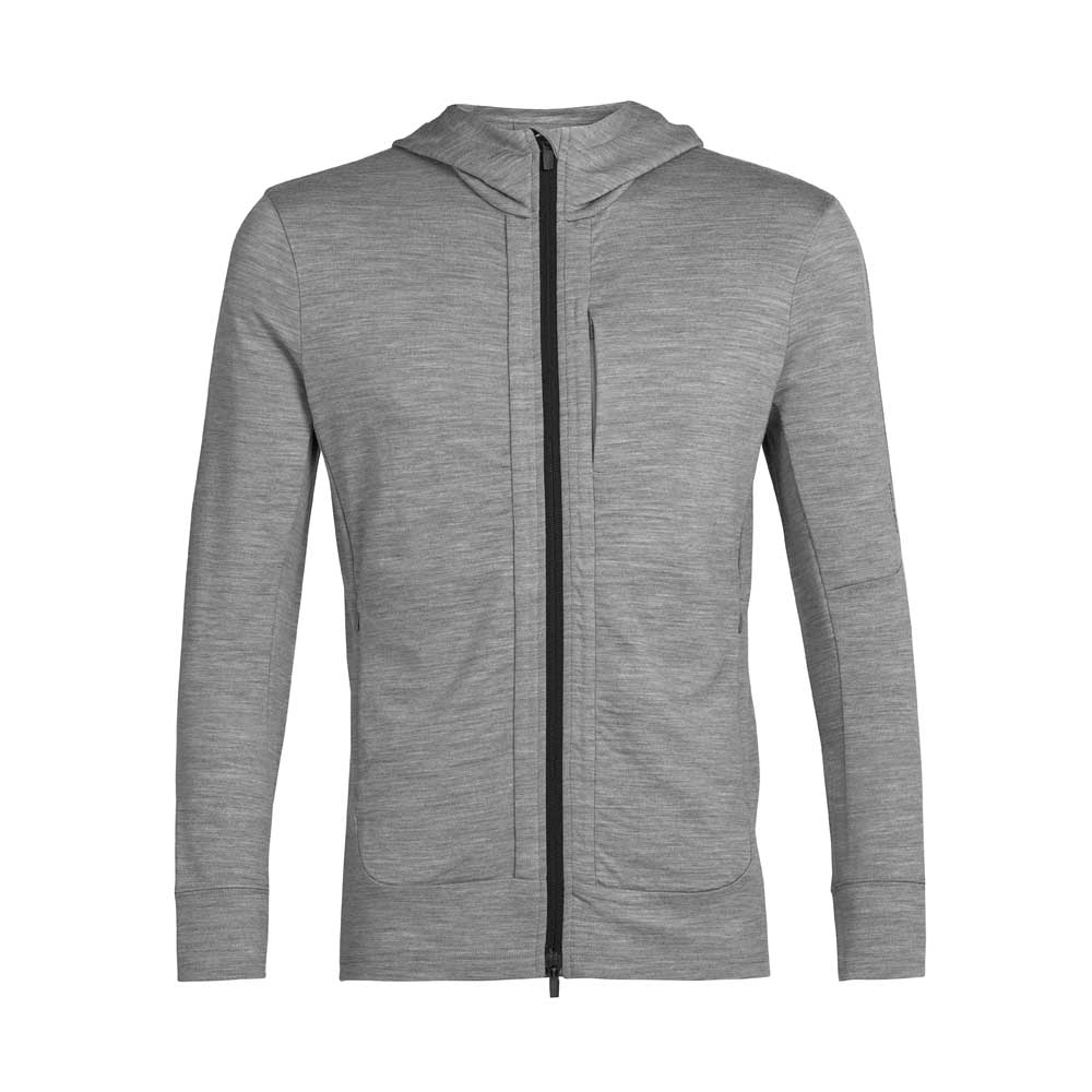 Icebreaker Quantum III Long Sleeve Zip Hood Metro HTHR/Black 0A59JX-IB056 fleeces en truien online bestellen bij Kathmandu Outdoor & Travel