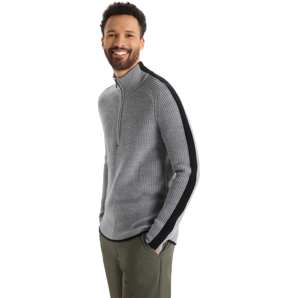 Icebreaker Lodge LS Half Zip Sweater Hthr/Black IB0A56JKA-111 fleeces en truien online bestellen bij Kathmandu Outdoor & Travel