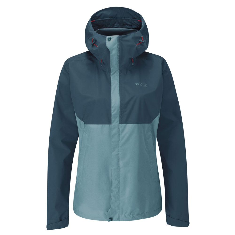 Rab Downpour Eco Jacket Women's Orion Blue/Citadel QWG-83-OBC jassen online bestellen bij Kathmandu Outdoor & Travel