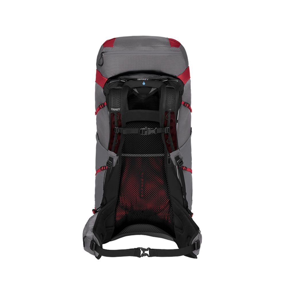 Osprey Eja Pro 55 Woman's XS/S Dale Grey/Poinsettia Red 10004716 trekkingrugzakken online bestellen bij Kathmandu Outdoor & Travel