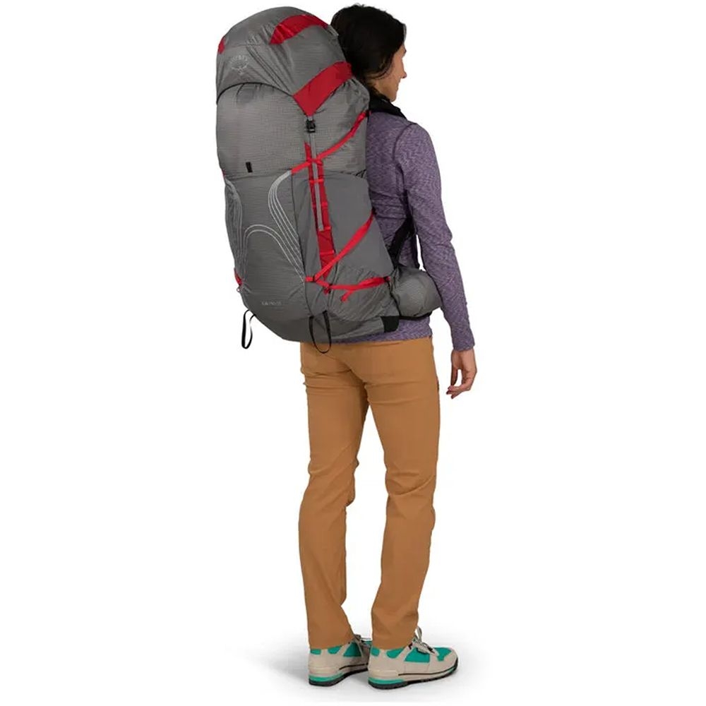 Osprey Eja Pro 55 Woman's XS/S Dale Grey/Poinsettia Red 10004716 trekkingrugzakken online bestellen bij Kathmandu Outdoor & Travel