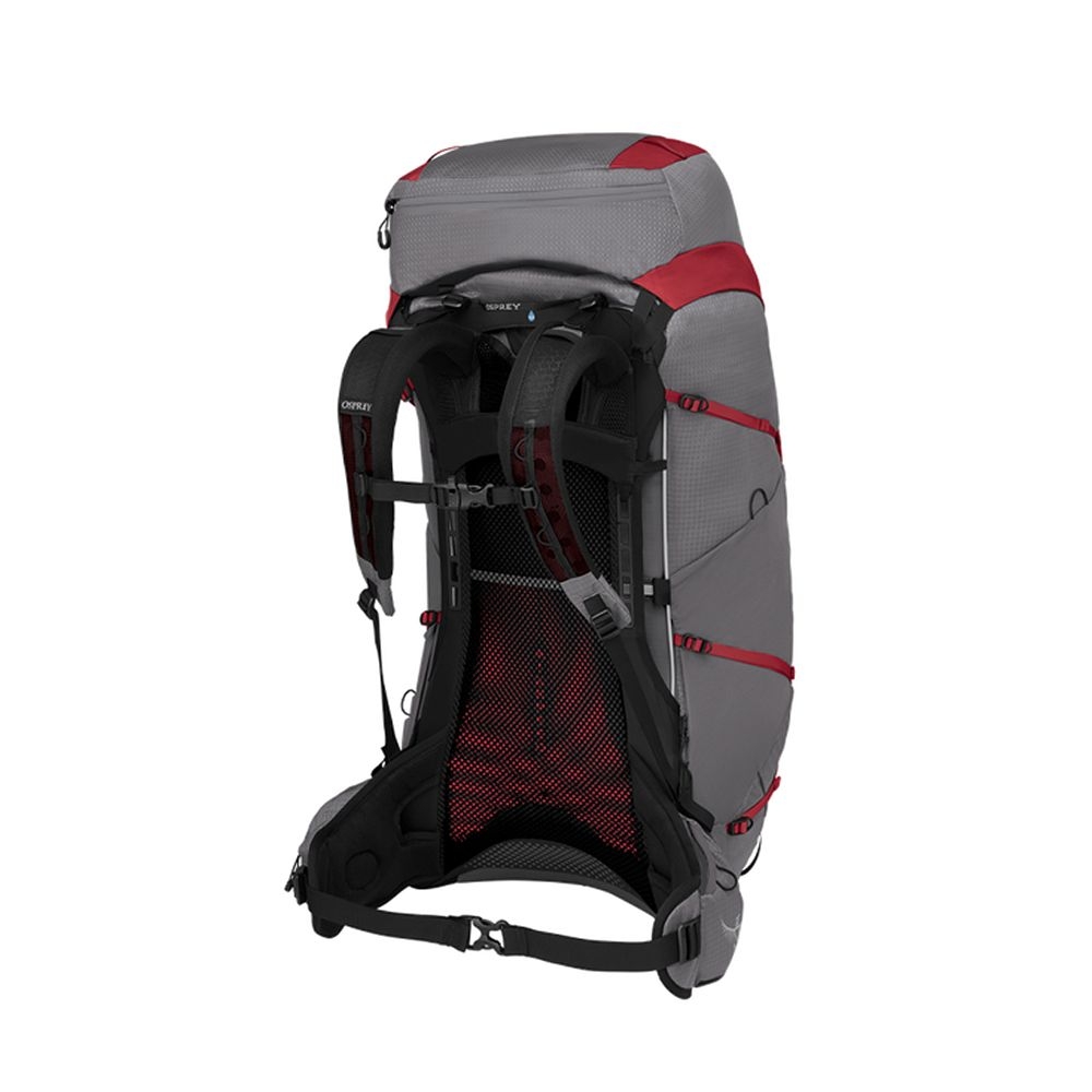 Osprey Eja Pro 55 Woman's M/L Dale Grey/Poinsettia Red 10004717 trekkingrugzakken online bestellen bij Kathmandu Outdoor & Travel