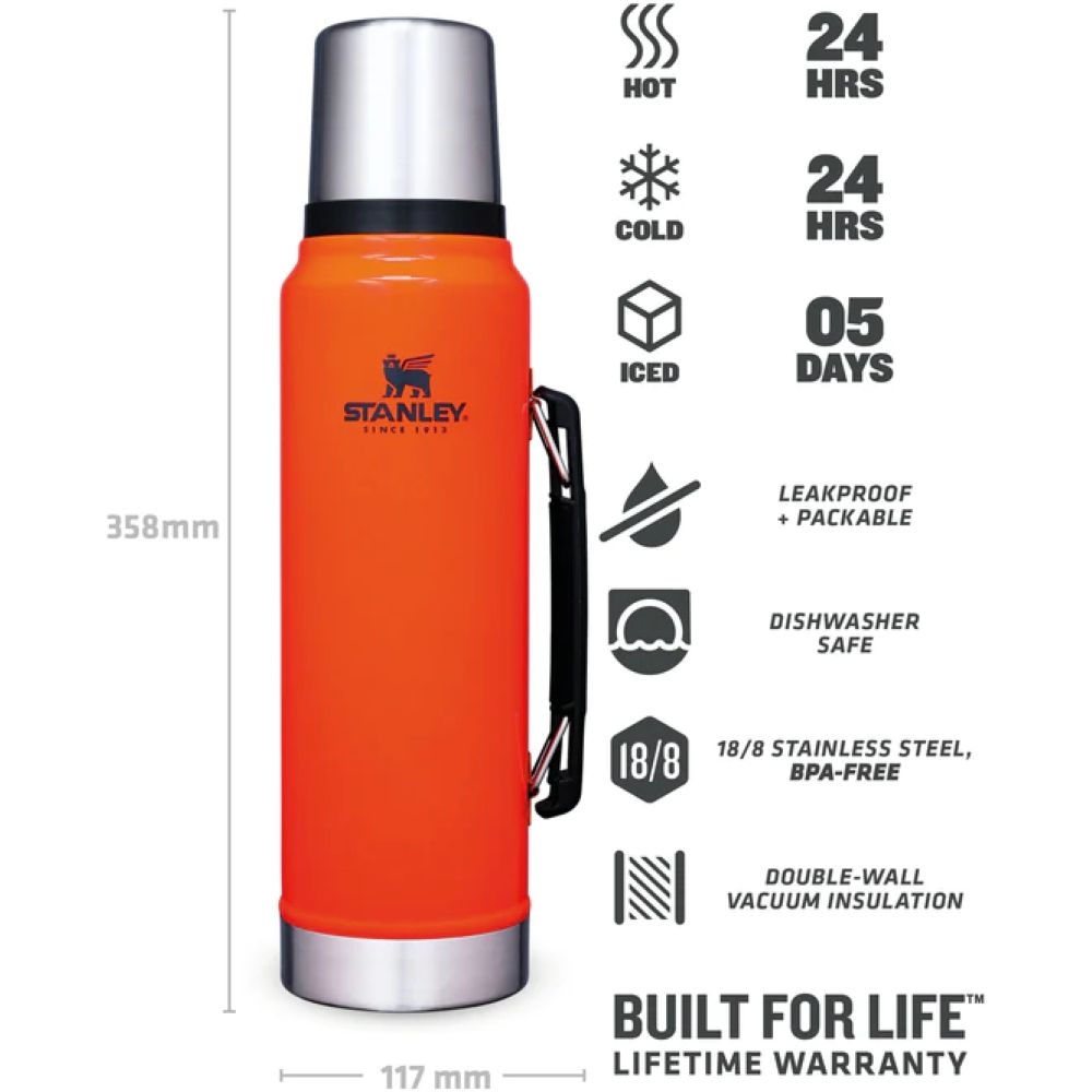 Stanley The Legendary Classic Bottle 1,0L Blaze Orange 10-08266-032 drinkflessen en thermosflessen online bestellen bij Kathmandu Outdoor & Travel