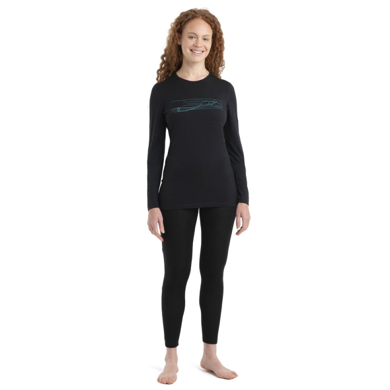 Icebreaker 200 Oasis LS Crewe Ski Stripes Women's Black