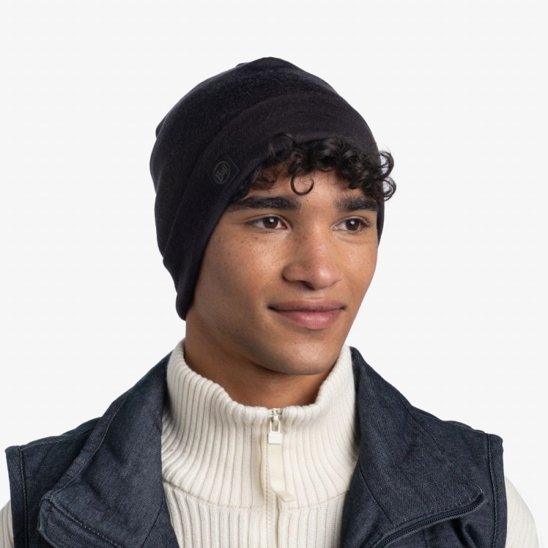 Buff Merino Heavyweight Beanie Solid Black