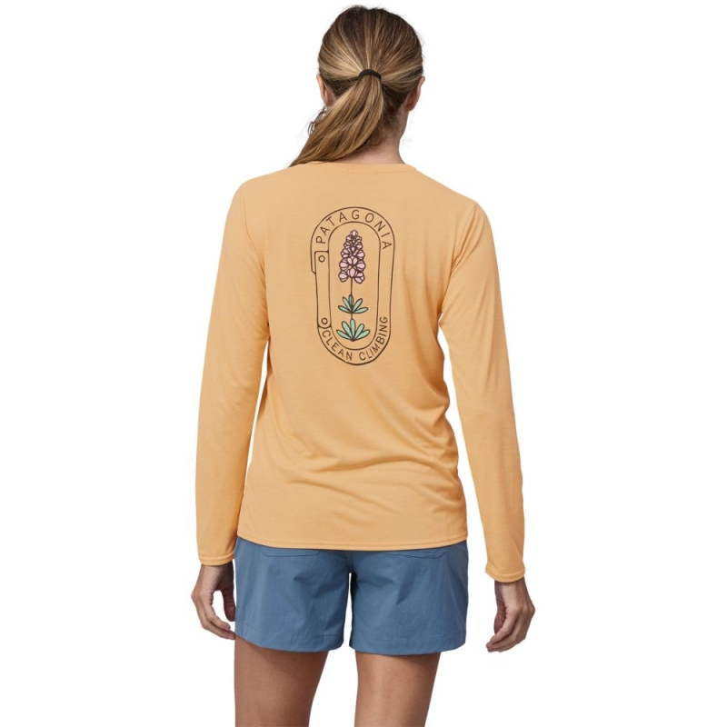 Patagonia L/S Cap Cool Daily Graphic Shirt - Lands Women's Clean Climb Bloom: Sandy Melon