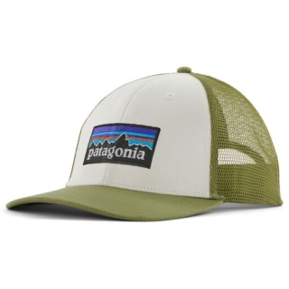 Patagonia P-6 Logo LoPro Trucker Hat White w/Buckhorn Green