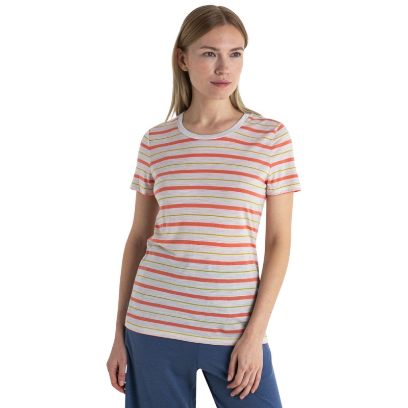 Icebreaker Wave SS Tee Stripe Women's Ecru Hthr/Tang/Luxs
