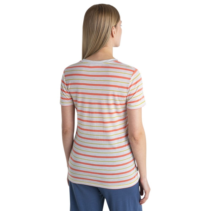 Icebreaker Wave SS Tee Stripe Women's Ecru Hthr/Tang/Luxs