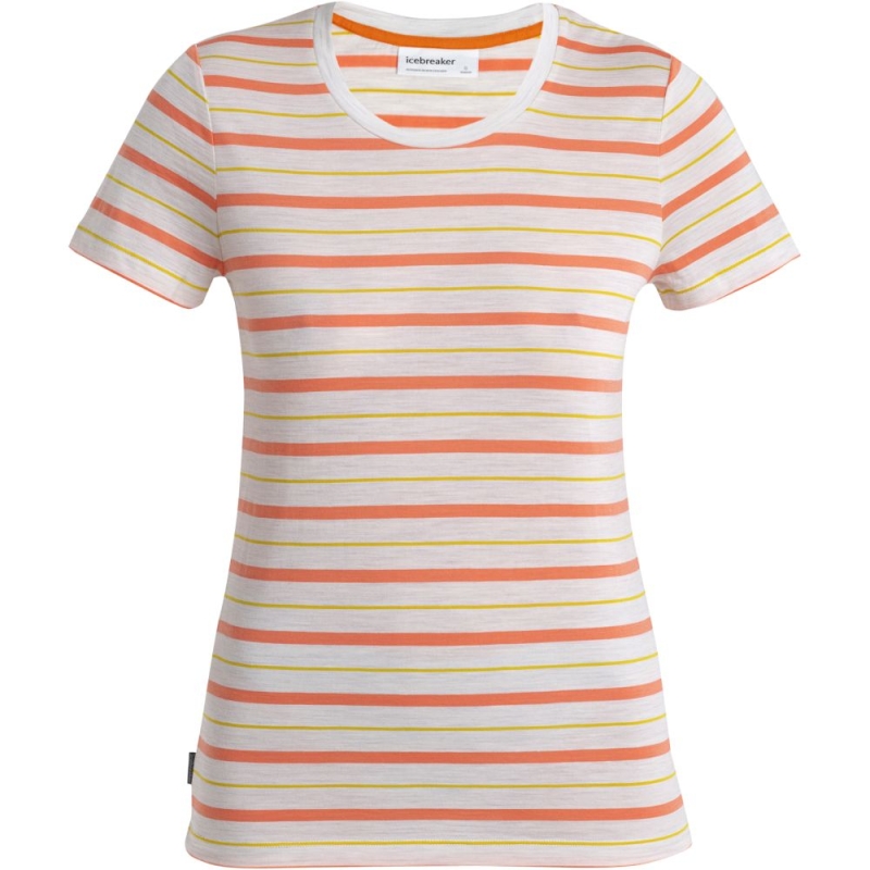 Icebreaker Wave SS Tee Stripe Women's Ecru Hthr/Tang/Luxs