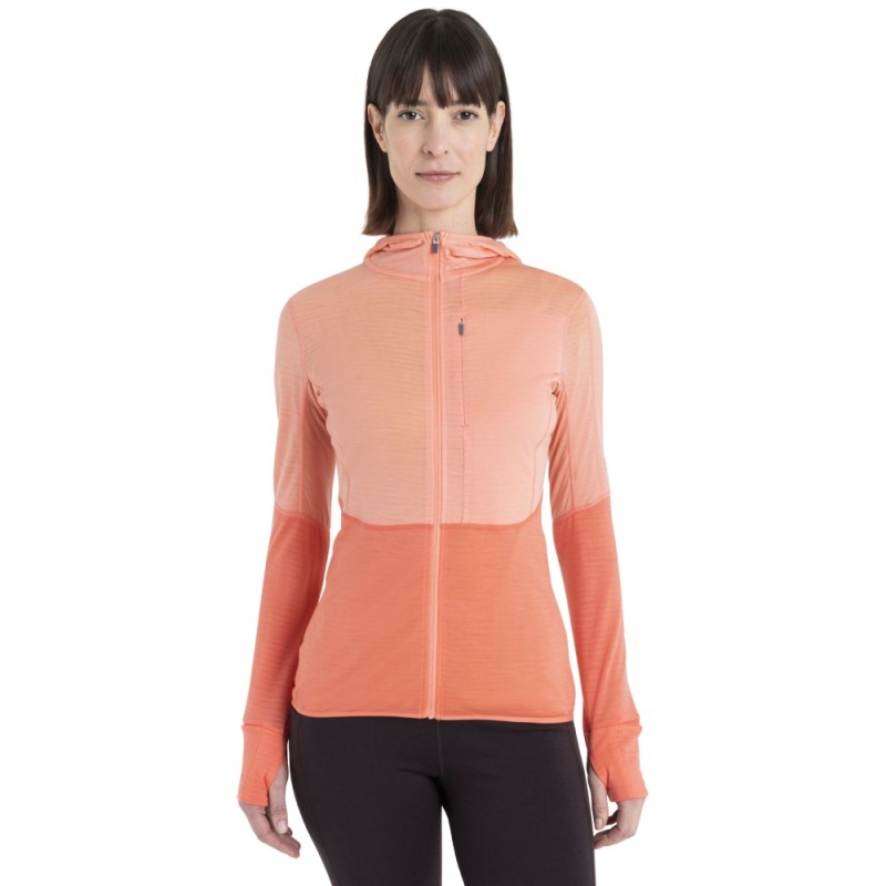 Icebreaker Merino 200 Realfleece Descender LS Zip Hood Women' Glow/Tang/Cb