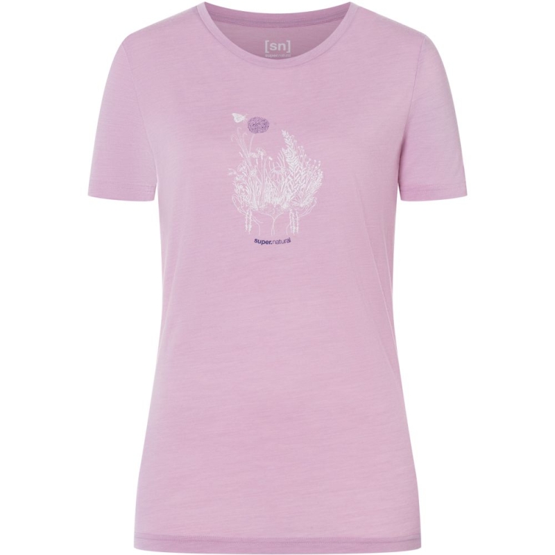 Super Natural Flowerhand Tee Women's Mauve Mist/Fresh White/Deep Bl