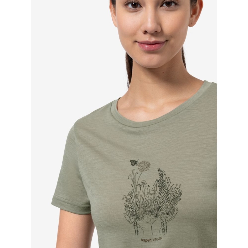 Super Natural Flowerhand Tee Women's Dried Sage/Black Ink/Copper