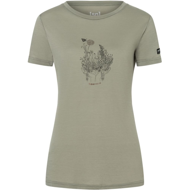 Super Natural Flowerhand Tee Women's Dried Sage/Black Ink/Copper