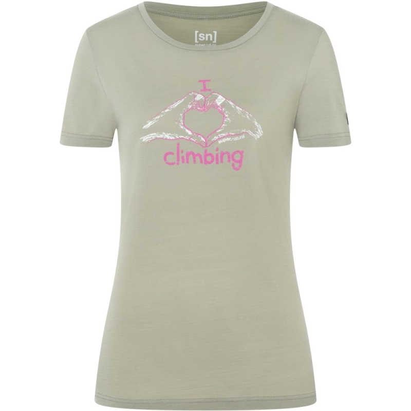 Super Natural I Love Climbing Tee Women's Dried Sage/Gin Fizz/Natural Wh