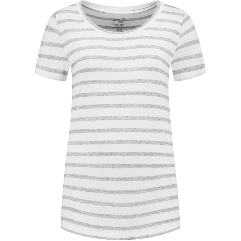 Blue Loop Originals Refibra Breton Stripe T-shirt Women's White/ Light Blue