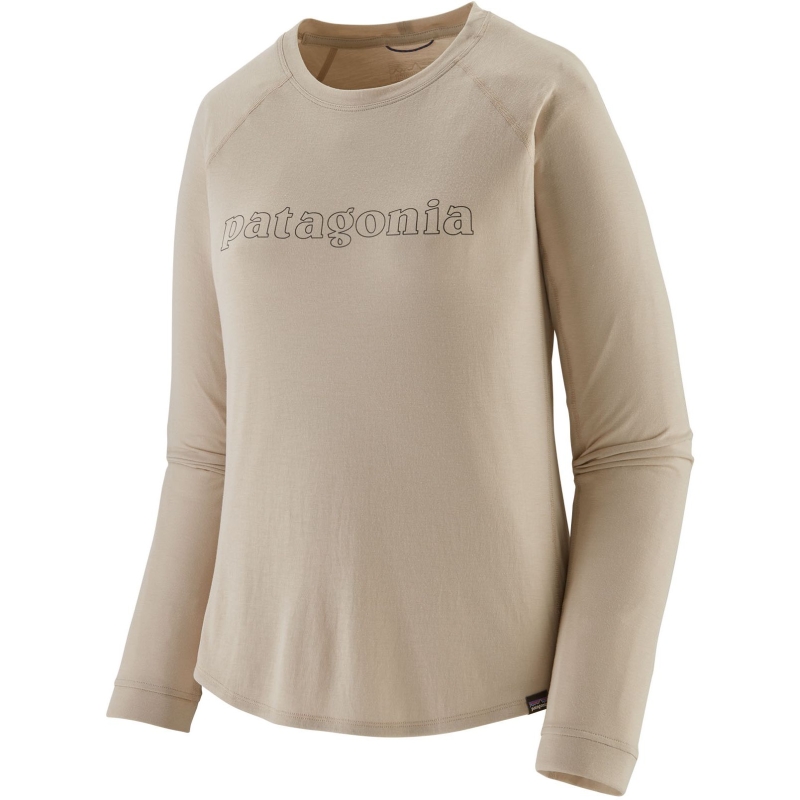 Patagonia Long Sleeve Cap Cool Trail Graphic Shirt Women's Outline Text Logo: Pumice