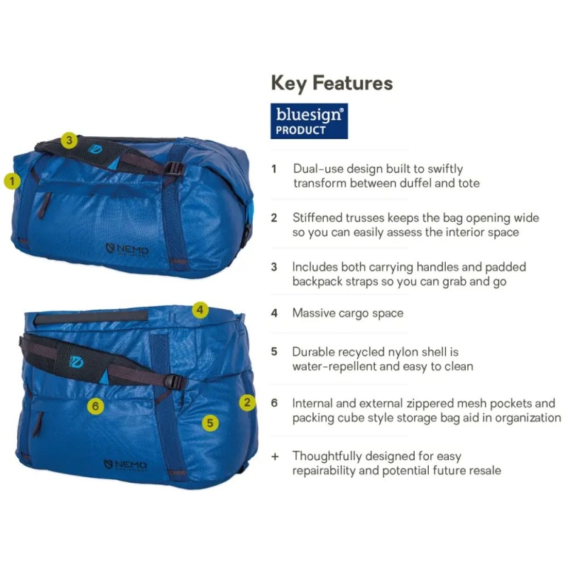 Nemo Double Haul Convertible Duffel 55L (Lake) Lake