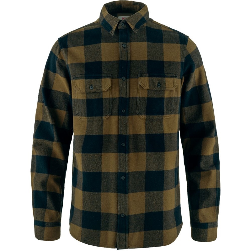 Fjällräven Övik Heavy Flannel Shirt Wood Brown-Dark Navy