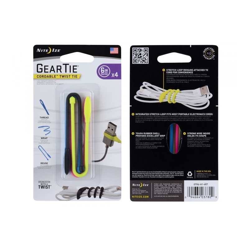 Nite-Ize Gear Tie Kabelbinder 4-pack 15cm Assortiment