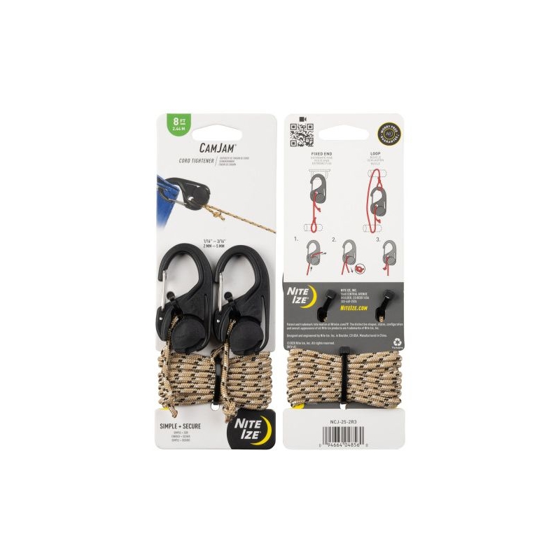 Nite-Ize CamJam Spanhaak 2-pack met Koord Zwart