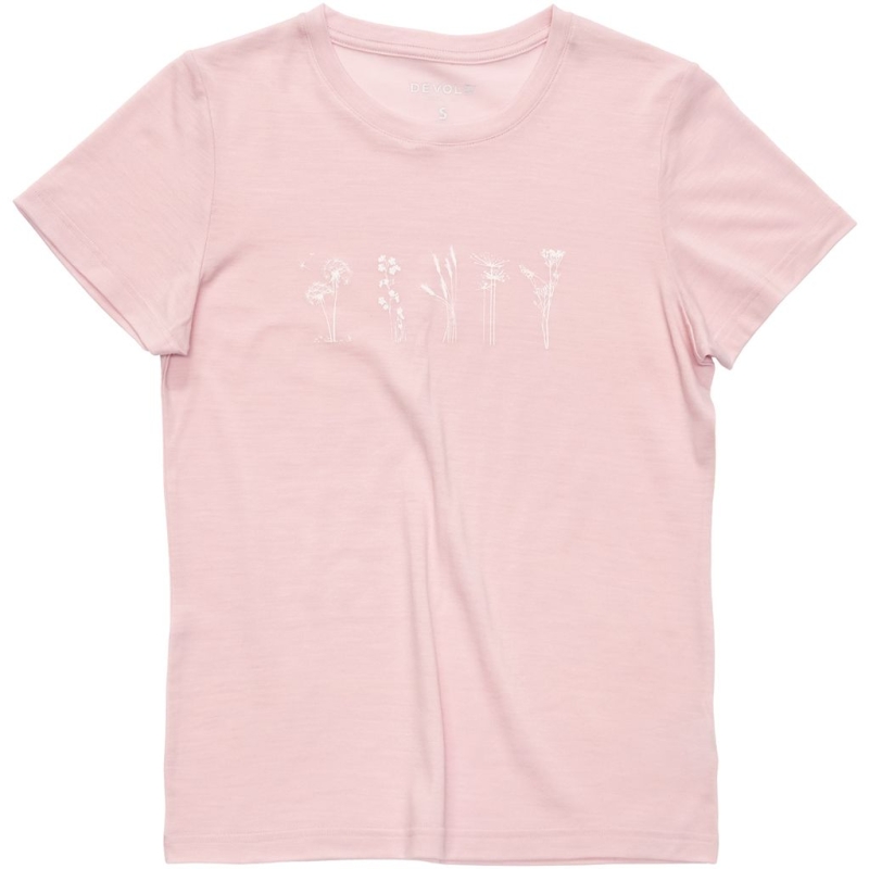 Devold Classic Flowers Tee Women's Chalk Pink