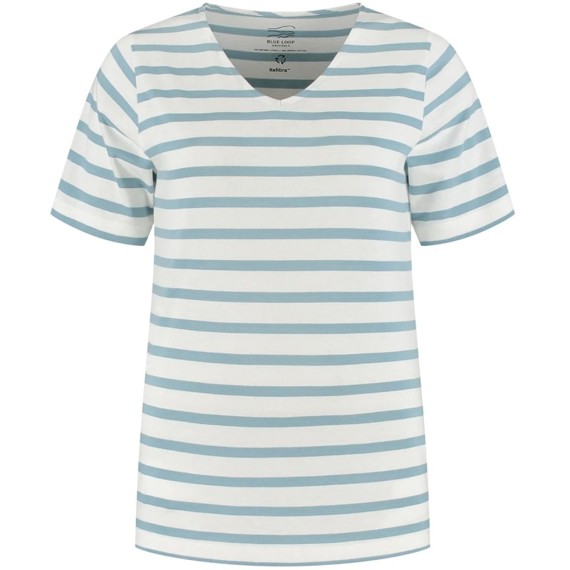 Blue Loop Originals Refibra Loose Fit V-neck Tshirt Women's White/Blue Shadow