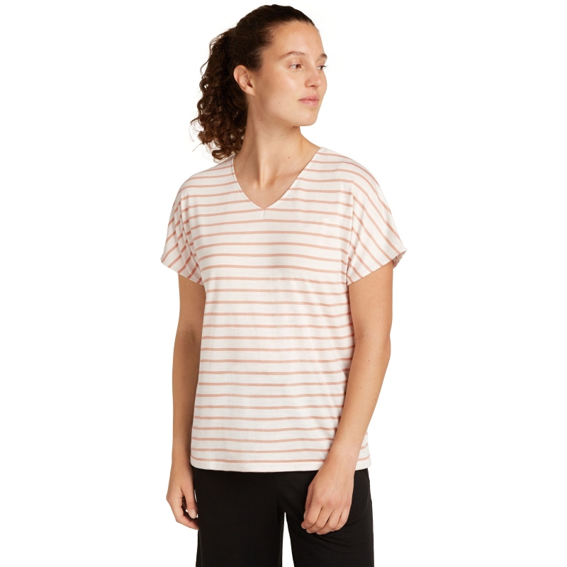 Icebreaker Mer Drayden Reversible SS Top Stripe Women's Ecru/Hthr/Desert Sand