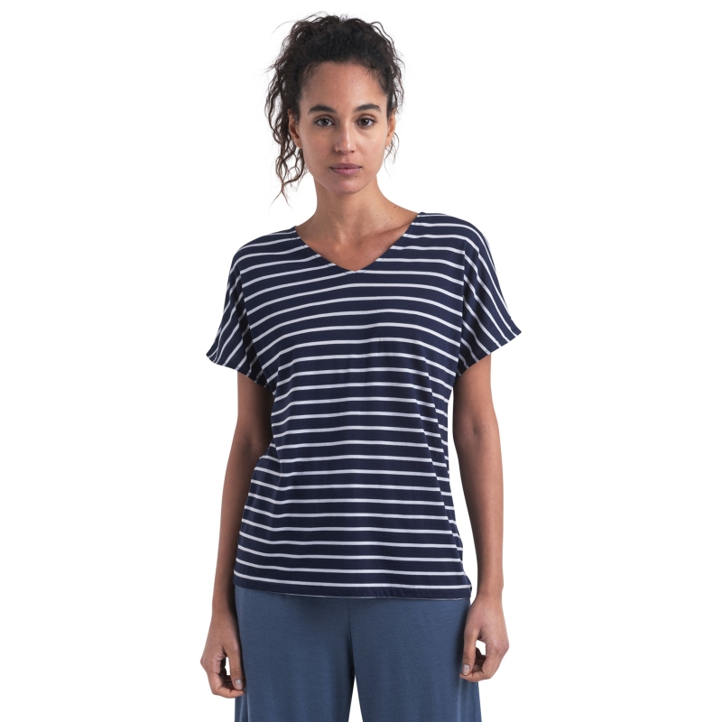Icebreaker Mer Drayden Reversible SS Top Stripe Women's Midnight Navy/Snow