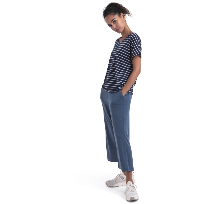 Icebreaker Mer Drayden Reversible SS Top Stripe Women's Midnight Navy/Snow