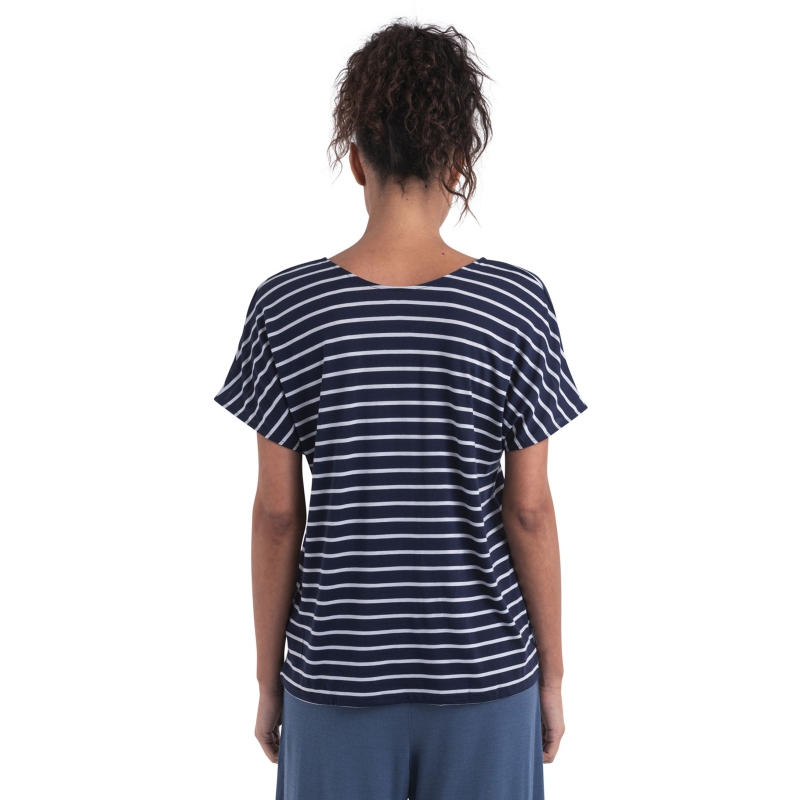 Icebreaker Mer Drayden Reversible SS Top Stripe Women's Midnight Navy/Snow
