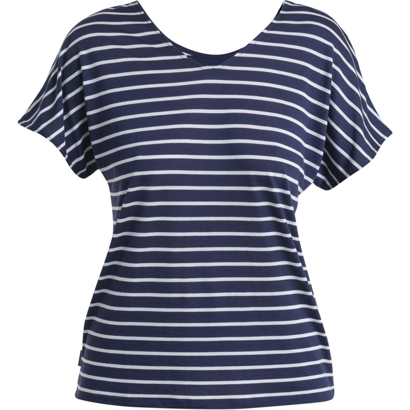 Icebreaker Mer Drayden Reversible SS Top Stripe Women's Midnight Navy/Snow