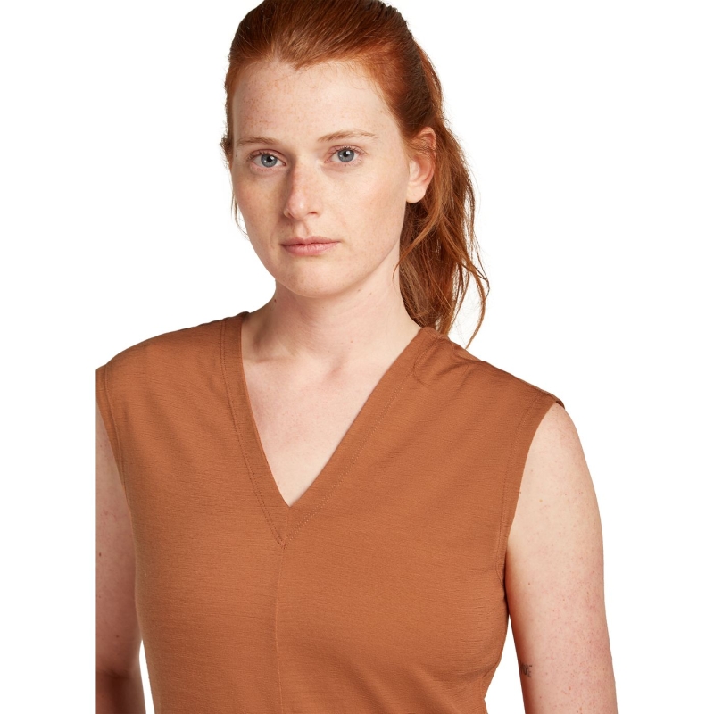 Icebreaker Mer 200 Granary Sleeveless V Neck Dres Women's Dusty Clay