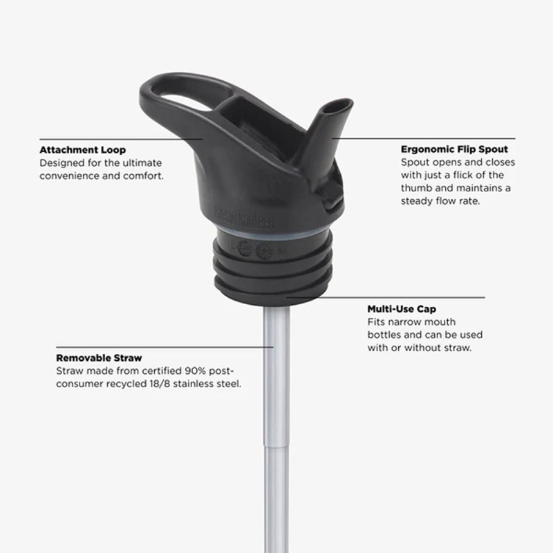 Klean Kanteen Drinkfles Classic Narrow met flip/sportdop, 532ml Black