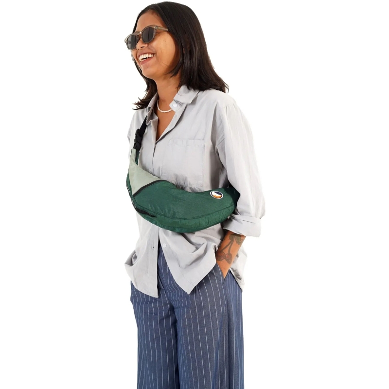 Ticket to the Moon Upcycled Sling Bag Recycled Dark Green / Jade Green