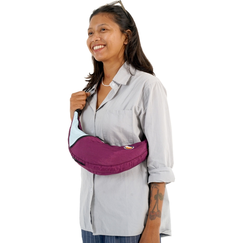 Ticket to the Moon Upcycled Sling Bag Plum / Cloud