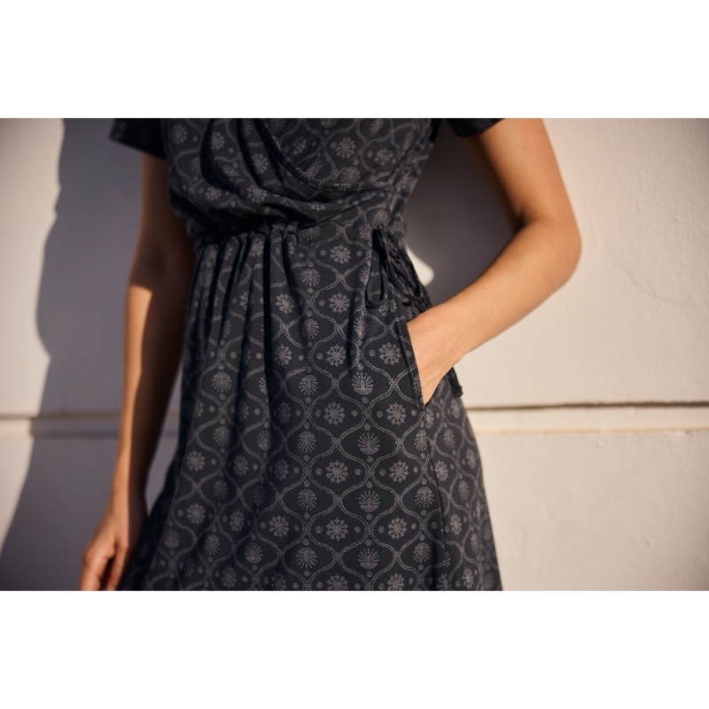 Sherpa Neha Faux Wrap Dress Women's Black Sublime
